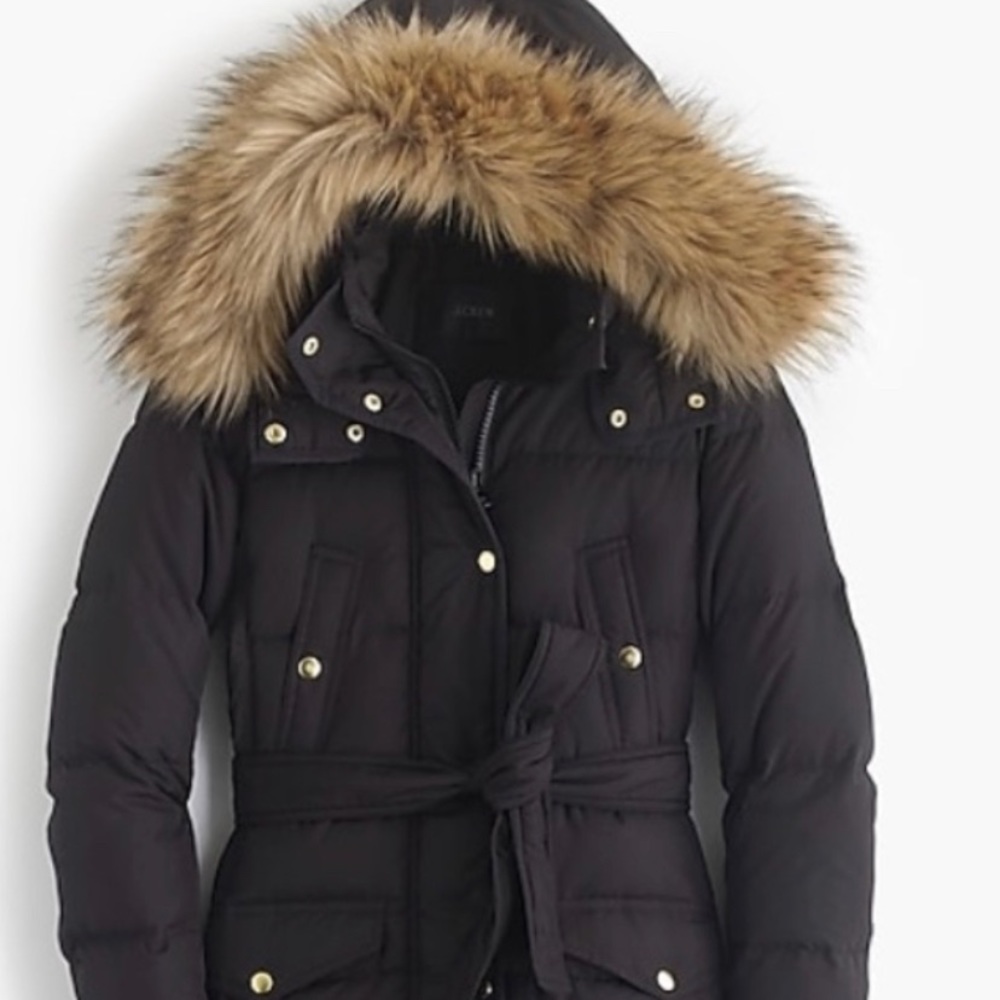 JCrew wintress black belted puffer coat jacket